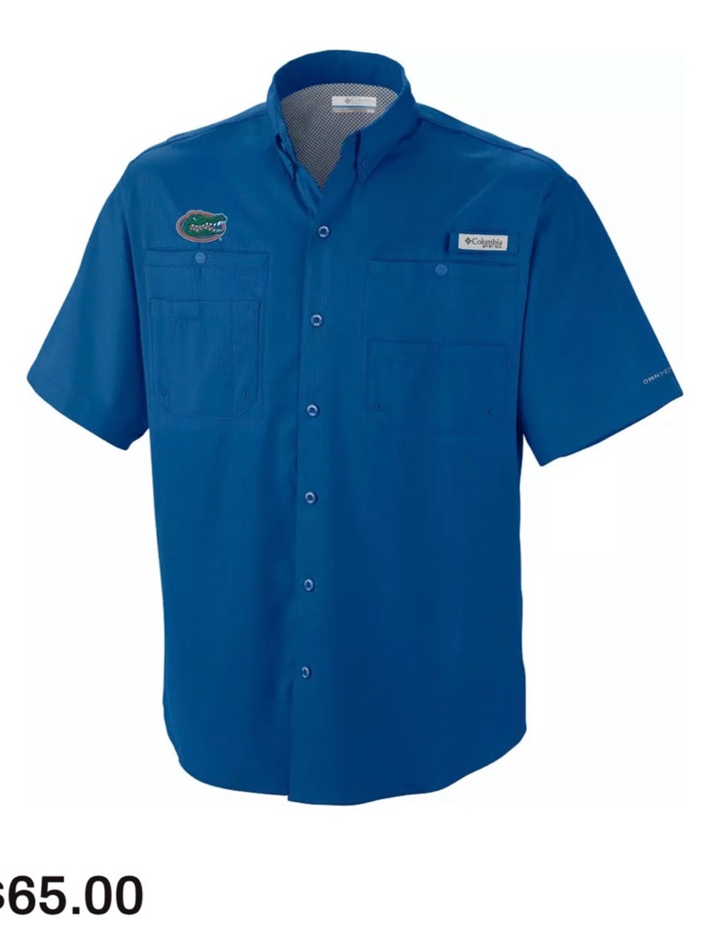 NWT Columbia Mens Florida Gator Tamiami Performance Shirt w/Omnishade Blue-S